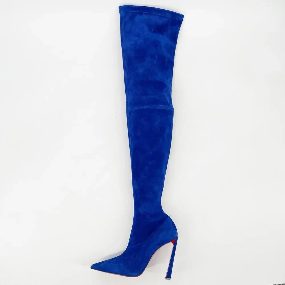 Christian Louboutin Condora Botta Alta Galactiqueen Blue Suede OTK Boots EU 41